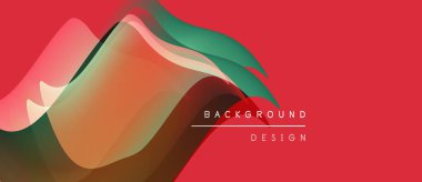 Soyut dalgalar, canlı renkler, dinamik şekiller. Kırmızı arka plan akıcı katmanlar, modern tasarım elementleri içerir. Metin arkaplan tasarımı okur.