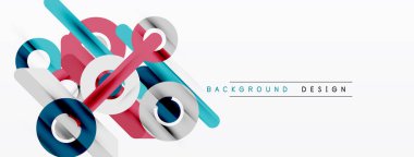 Soyut geometrik şekiller örtüşür, dinamik görsel efekt yaratır. Beyaz arka planda parlak renkler karşıtlığı. Modern tasarım ögesi.