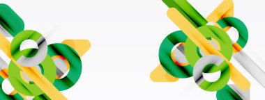 Soyut geometrik şekiller örtüşür, dinamik görsel efekt yaratır. Yeşil, sarı, gümüş renkler kompozisyona hakim. Temiz tasarım.