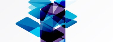 Soyut geometrik şekiller örtüşür, dinamik mavi mor kompozisyon oluşturur. Minimalist tasarım modern dijital estetiği çağrıştırıyor.