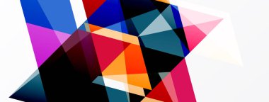 Soyut geometrik şekiller örtüşür, canlı renk blokları oluşturur. Kompozisyon dinamik, modern, minimalist hissettiriyor.