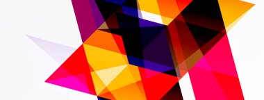 Soyut geometrik şekiller örtüşür, canlı renk zıtlıkları yaratır. Bileşim keskin açılar, dinamik enerji, modern estetik.