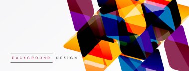 Soyut geometrik şekiller örtüşür, canlı renkli tasarım yaratır. Beyaz alan karşıtlık sağlıyor, modern estetik. Arkaplan metni mevcut.