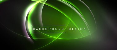 Soyut neon hatları dinamik yeşil parıltı yaratır. Koyu arkaplan akış eğrilerini, modern tasarım elementlerini vurgular.