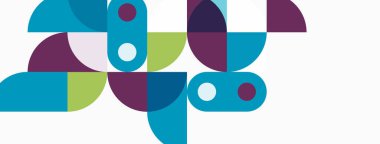 Abstract geometric shapes, vibrant colors, overlapping forms create playful composition. Modern design, clean aesthetic.