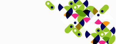 Soyut geometrik şekiller, canlı renkler, beyaz arkaplan. Modern tasarım, eğlenceli kompozisyon, basit formlar, görsel elementler.