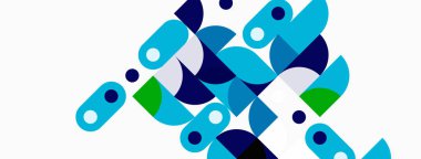 Soyut geometrik şekiller, mavi yeşil tonlar, modern tasarım. Minimalist kompozisyon, temiz çizgiler, basit formlar. Arkaplan beyaz.