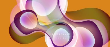 Soyut sıvı şekilleri, canlı renkler, turuncu arka plan. Üst üste binen katmanlar dinamik görsel efekt yaratır. Modern tasarım ögesi.