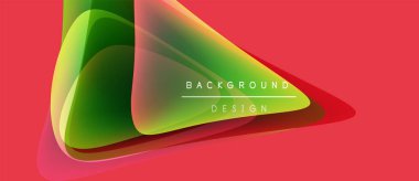 Soyut geometrik şekiller üst üste binerek kırmızı arkaplanda canlı renk gradyanı oluşturur. Metin arka plan tasarımı okur. Modern görsel kompozisyon.