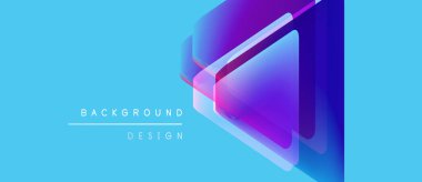 Soyut geometrik şekiller örtüşür, canlı mavi mor gradyan etkisi yaratır. Metin elemanları mevcut olan minimalist tasarım.