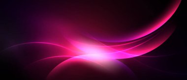 Soyut pembe dalgalar parlak merkezden yayılıyor. Karanlık arka plan dramatik görsel efektler yaratır. Yumuşak kıvrımlar hareketi, enerjiyi gösterir.