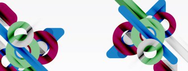 Soyut şekiller iç içe geçer ve dinamik bileşim yaratır. Renkler arasında mavi, yeşil, kestane rengi, gümüş var. Minimalist tasarım, temiz estetik.