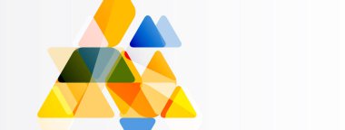 Soyut geometrik şekiller örtüşür, canlı renk bileşimi yaratır. Üçgenler tasarıma hükmediyor, dinamizmi ve modernliği akla getiriyor..