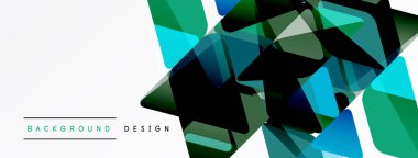 Soyut geometrik şekiller, canlı maviler, yeşiller dizaynın hakimi. Sunumlar, web siteleri ve markalaşma için modern arka plan uygun. Temiz, minimalist estetik.