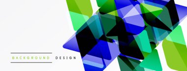 Soyut geometrik şekiller örtüşüyor, canlı renk eğimleri yaratıyor. Beyaz alan temiz kontrast ve modern tasarım ögesi sağlar.