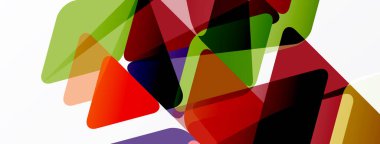 Soyut geometrik şekiller örtüşür, canlı renk karışımları yaratır. Bileşik özellikler üçgenler, dikdörtgenler, eğriler, dinamik görsel enerji.