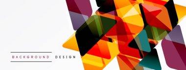 Soyut geometrik şekiller örtüşür, canlı renkli tasarım yaratır. Beyaz alan temiz karşıtlık ve modern estetik sağlar.
