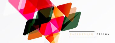 Soyut geometrik şekiller örtüşür, canlı renkli tasarım yaratır. Beyaz arka plan temiz bir kontrast sağlıyor. Modern estetik.