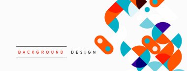 Soyut geometrik şekiller, turuncu, mavi, beyaz. Metin arkaplan tasarımlı minimalist tasarım. Temiz estetik, modern kompozisyon.