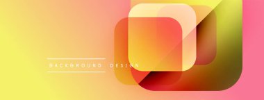 Soyut geometrik şekiller çakışıyor. Sıcak renkler harmanlanır, modern arkaplan tasarımı oluşturulur. Gradyan geçişler görsel ilgi sunar.