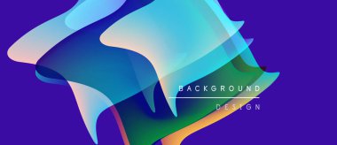 Soyut sıvı şekilleri örtüşür ve canlı renk değişimleri yaratır. Mor arka plan dinamik tasarım elementlerini geliştirir. Modern, sanatsal kompozisyon.