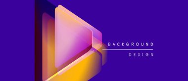 Soyut geometrik şekiller örtüşür, canlı bir değişim etkisi yaratır. Mor arka plan turuncu ve pembe renkleri tamamlar. Modern tasarım ögesi.