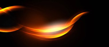 Soyut turuncu dalgalar, parlak merkez. Karanlık arka plan dramatik görsel etki yaratır. Yumuşak kıvrımlar hareketi, enerjiyi gösterir.