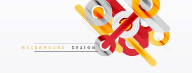 Soyut geometrik şekiller örtüşür, dinamik görsel efekt yaratır. Beyaz arka planda sarı, kırmızı, gri elementler. Modern tasarım.