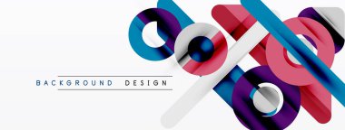 Soyut geometrik şekiller örtüşür, dinamik görsel efekt yaratır. Parlak renkler beyaz arkaplan ile tezat oluşturur. Modern tasarım elemanları.