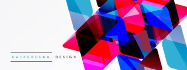 Soyut geometrik şekiller örtüşür, canlı renkli tasarım yaratır. Beyaz alan karşıtlık ve modern estetik sağlar.