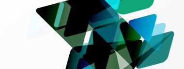 Soyut geometrik şekiller örtüşür, dinamik bileşim yaratır. Tuğladan koyu yeşile kadar olan gölgeler, beyaz arkaplana göre ayarlanır.