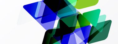 Soyut şekiller örtüşüyor, parlak mavi, yeşil renkler yaratıyor. Minimalist tasarım, modern estetik, temiz arkaplan sunumu.