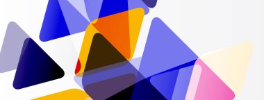 Soyut geometrik şekiller örtüşür, canlı renk karışımları yaratır. Üçgenler, modern estetik sunarak kompozisyona hükmediyor..