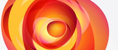 Soyut girdap katmanları parlak turuncu ve sarı gradyanlar yaratır. Dairesel tasarım hareketi, derinliği, modern estetiği çağrıştırıyor.