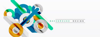 Soyut geometrik şekiller örtüşür, dinamik görsel efekt yaratır. Beyaz arka planda parlak renkler karşıtlığı. Modern tasarım ögesi.