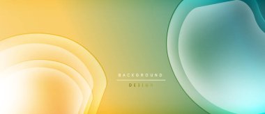 Soyut sıvı şekiller, sıcak sarı harmanlanmış serin deniz mavisi. Katmanlı tasarım derinlik yaratır, modern estetik. Çeşitli projeler için minimalist arkaplan.