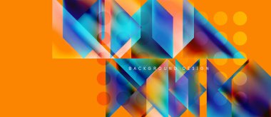 Soyut geometrik tasarım. Canlı renkler karışıyor, dinamik şekiller yaratıyor. Turuncu arkaplan mavi gradyanlarla çelişiyor, mevcut daireler.