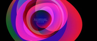 Soyut canlı katmanlar dairesel tasarım yaratır. Renkler karışır, dinamik görsel efekt oluşturur. Modern, şık arkaplan ögesi.