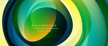 Soyut katmanlar dinamik dairesel desen oluşturur. Canlı yeşiller, maviler, sarılar kusursuz bir şekilde harmanlanır. Arka planlar için modern tasarım ögesi.