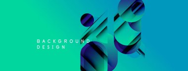 Soyut geometrik şekiller üst üste biniyor, mavi renkler. Modern tasarım teknoloji, yenilik, dinamik hareket öneriyor. Temiz estetik.