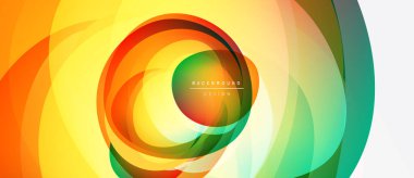 Soyut canlı katmanlar girdap hareketi yaratır. Turuncu, sarı, yeşil renkler kusursuz bir şekilde harmanlanır. Arka planlar için modern tasarım ögesi.