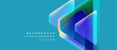 Soyut geometrik tasarım. Mavi gradyanlar katmanlı şekiller oluşturur, modern estetik. Metin arka plan tasarımı okur. Minimalist kompozisyon.