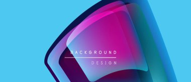 Soyut canlı katmanlar dinamik görsel efekt yaratır. Mavi arka plan moru, pembeyi, gök mavisi rengini tamamlar. Modern tasarım ögesi.