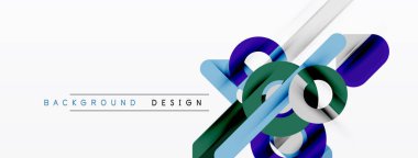 Soyut geometrik şekiller örtüşür, dinamik görsel efekt yaratır. Mavi, yeşil, gümüş tonlar beyaz alana hakim. Modern tasarım ögesi.