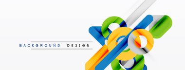 Soyut kurdeleler dinamik kompozisyon oluşturur. Parlak renkler, beyaz alan, modern tasarım elementleri temiz estetik sunar.