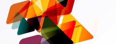 Soyut şekiller örtüşür, canlı renk karışımları yaratır. Sıcak tonlar havalı aksanlarla baskın gelir. Modern tasarım, dinamik kompozisyon.