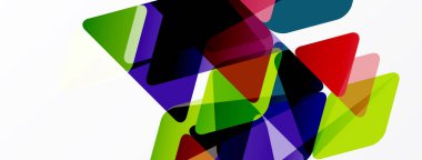 Üst üste binen renkli şekiller içeren soyut bir kompozisyon. Geometrik formlar dinamik görsel doku yaratır, canlı renkler tasarıma hakim olur.