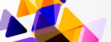 Soyut geometrik şekiller örtüşür, canlı renk karışımları yaratır. Üçgenler, modern estetik sunarak kompozisyona hükmediyor..