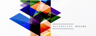 Soyut geometrik şekiller örtüşür, canlı renk blokları oluşturur. Modern tasarım elementleri derinlik, doku, görsel ilgi.