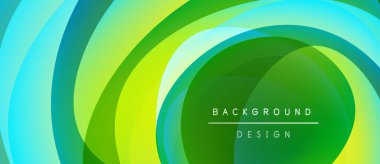 Soyut canlı katmanlar girdaplı tünel etkisi yaratır. Yeşil, sarı, turkuaz renkler kompozisyona hakim. Metin arkaplan tasarımı okur.